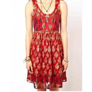 Free People | Multi Red Tribal Brocade Dress